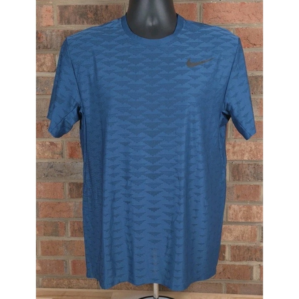 Nike Dri-FIT Polyester Moisture Wicking Geometric Crew Neck Tee Tshirt Blue M